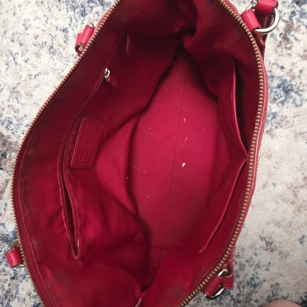 Coach Red Gallery Tote Shoulder Bag with Gold Hardware & Zip Closure